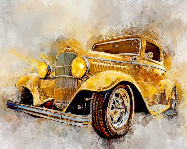 Yellow Classic Car Art Painting By Numberss.png