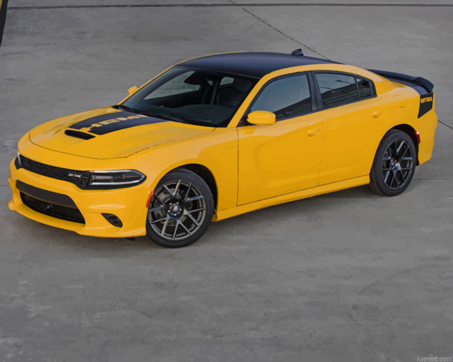 Yellow Dodge Charger Car Painting By Numberss.png