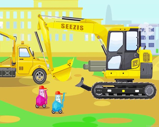 Yellow Excavator Cartoon Painting By Numberss.png