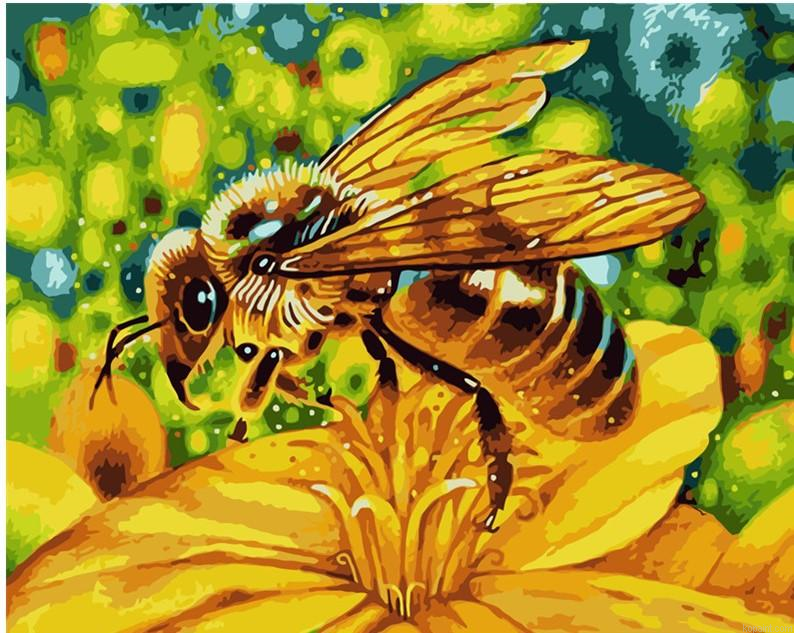 Yellow Flower With A Bee Animals Painting By Numberss.png
