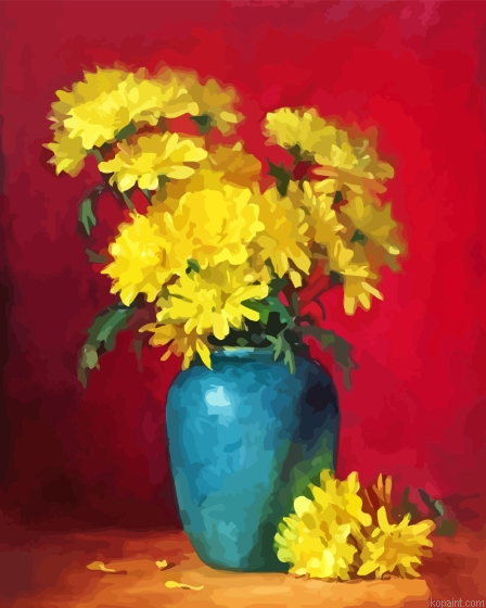 Yellow Flowers Blue Vase Painting By Numberss.png