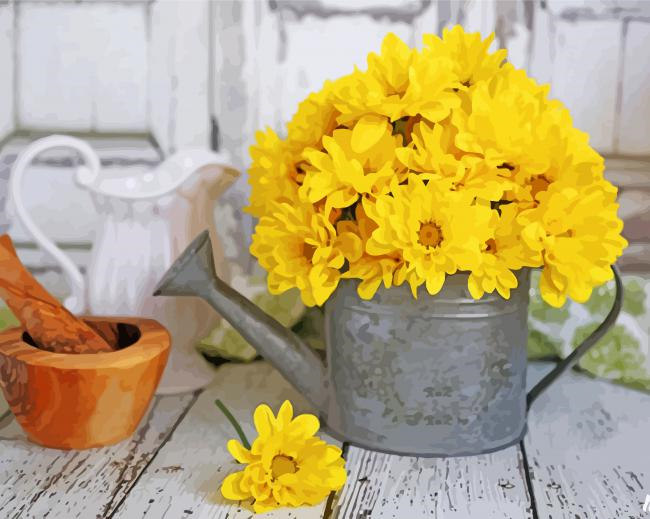 Yellow Flowers In Watering Pail Painting By Numberss.png