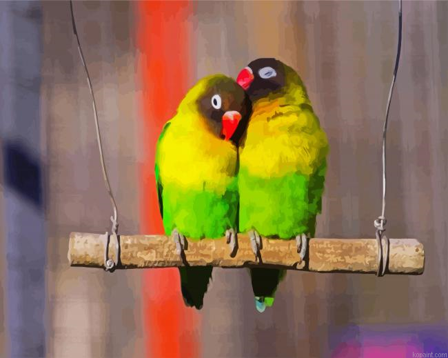 Yellow Green Lovebirds Paint By Numbers