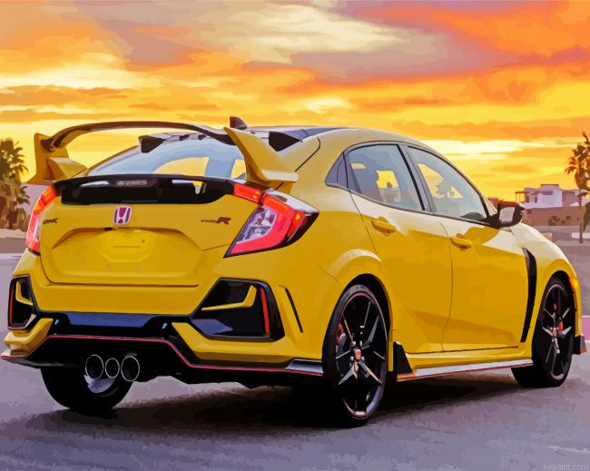 Yellow Honda Car Painting By Numberss.png