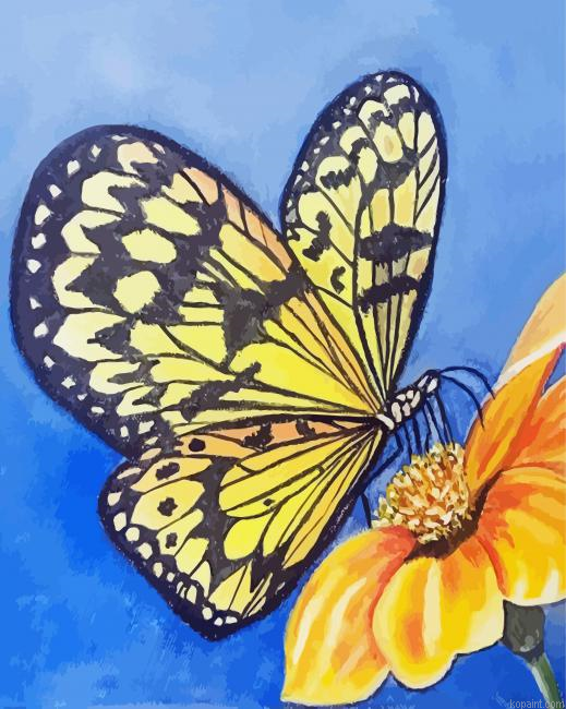 Yellow Monarch Butterfly And Flower Painting By Numberss.png