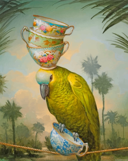 Yellow Parrot Carrying Cups Painting By Numberss.png