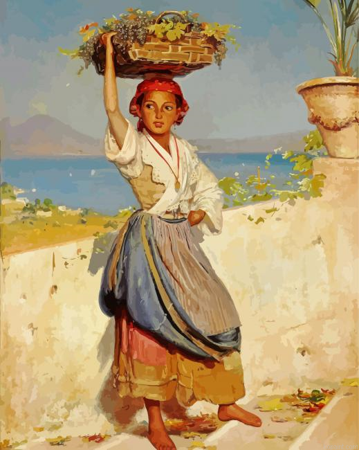 Young Woman Carrying Basket Paint By Numbers