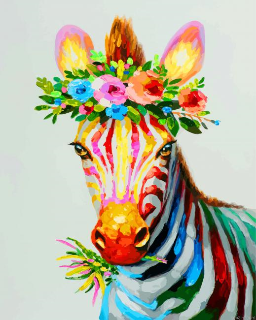 Zebra With Flowers Painting By Numberss.png