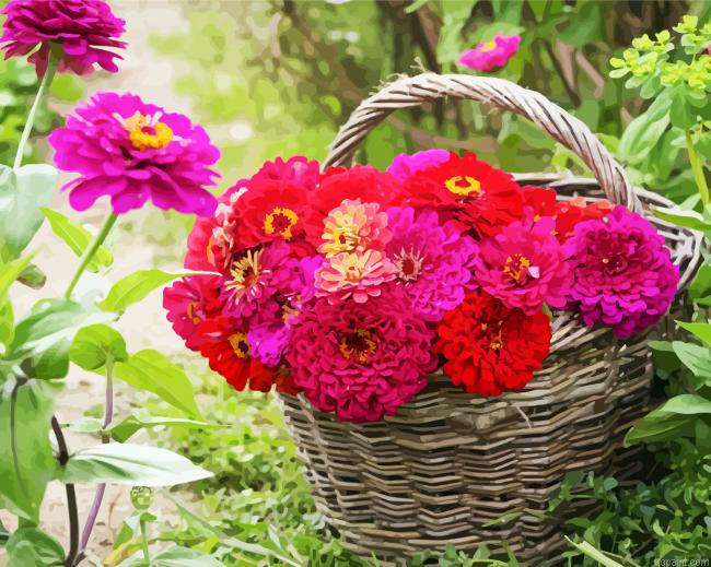 Zinnias Basket Painting By Numberss.png
