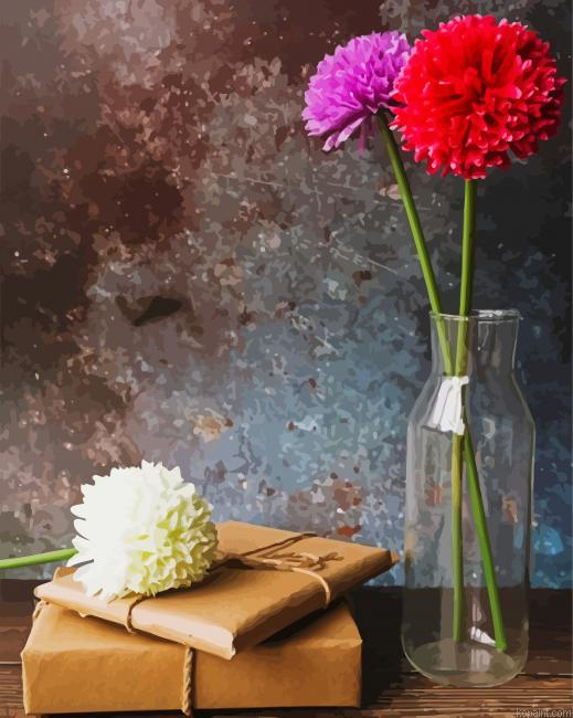 Chrysanthemum In Glass Vase Painting By Numberss.png