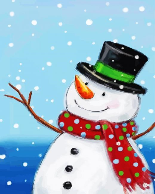 Snow Man With Red Scarf Painting By Numberss.png